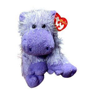 Vintage 2003 Ty Pluffies Plush Purple Hippo With Shaggy Fur 8" Stuffed Animal